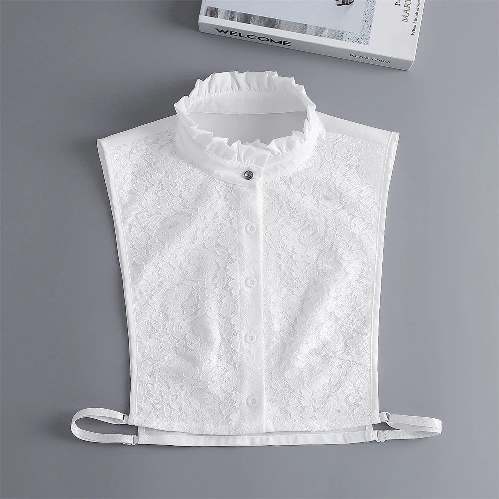 

Women Lace Ruffles Stand Fake Collar New Style Shirt Blouse Tops Detachable Collars Female Embroidery Half Shirt False Collar