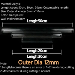 High-Quality Transparent Acrylic Tube - Multi-Purpose Plexiglass Pipe, Various Lengths - 50CM(19.69ft) (Outer Diameter 12mm)
