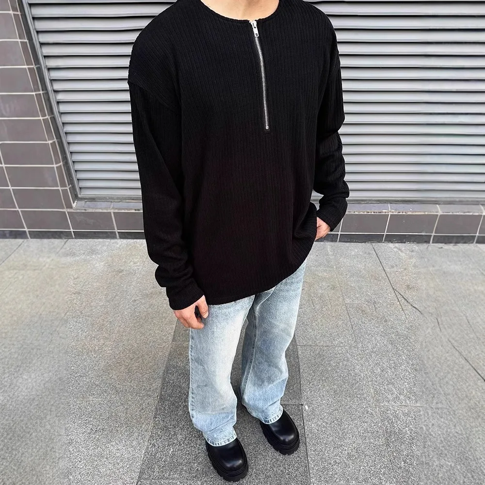 Unisex Hoodie 2025 Spring Autumn New Style Half Zip Casual Lazy Vintage Versatile Loose Fit Long Sleeve Solid Color Sweatshirt