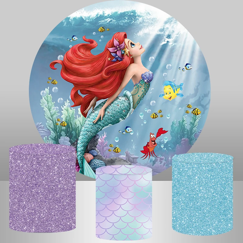 Pano de Fundo Sereia Ariel Under The Sea Princesas Meninas Chuveiro de Bebê 1st Birthday Party Fundo do Círculo Bokeh