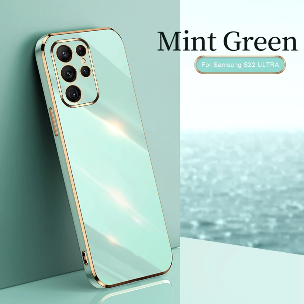 thumbnail image 1 of Coque de téléphone Samsung en Silicone souple, avec cadre carré plaqué or, S23 Ultra, S22, S21, S20, FE, S10 Plus, Note 20, 10 Lite, S24 Ultra, 1 of 5