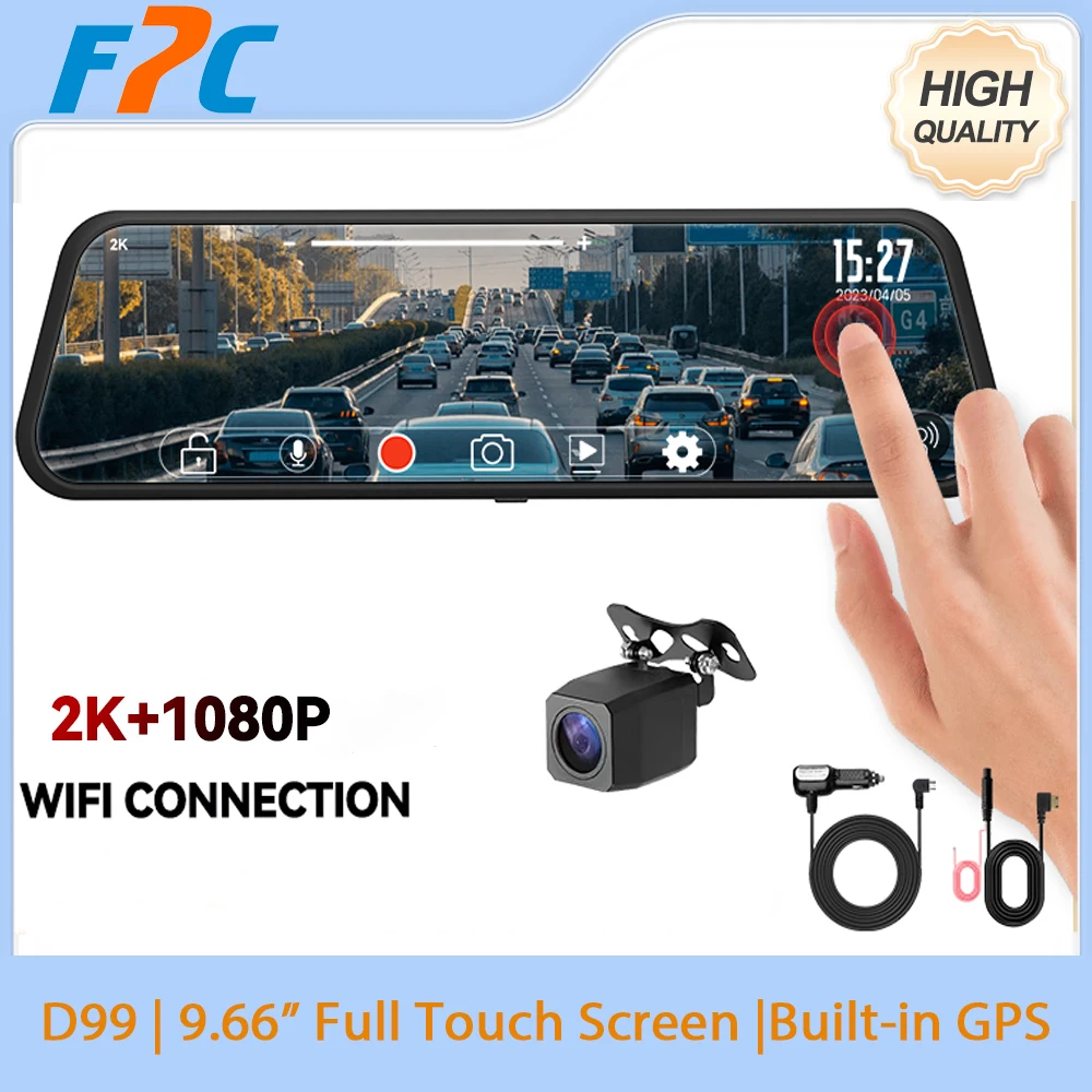 

FPC Dual Dash Cam D99 2K 9.66inch Touch Screen Rearview Car Mirror DVR GPS Camera Voice Control Night Vision Dash Cams 24H Park