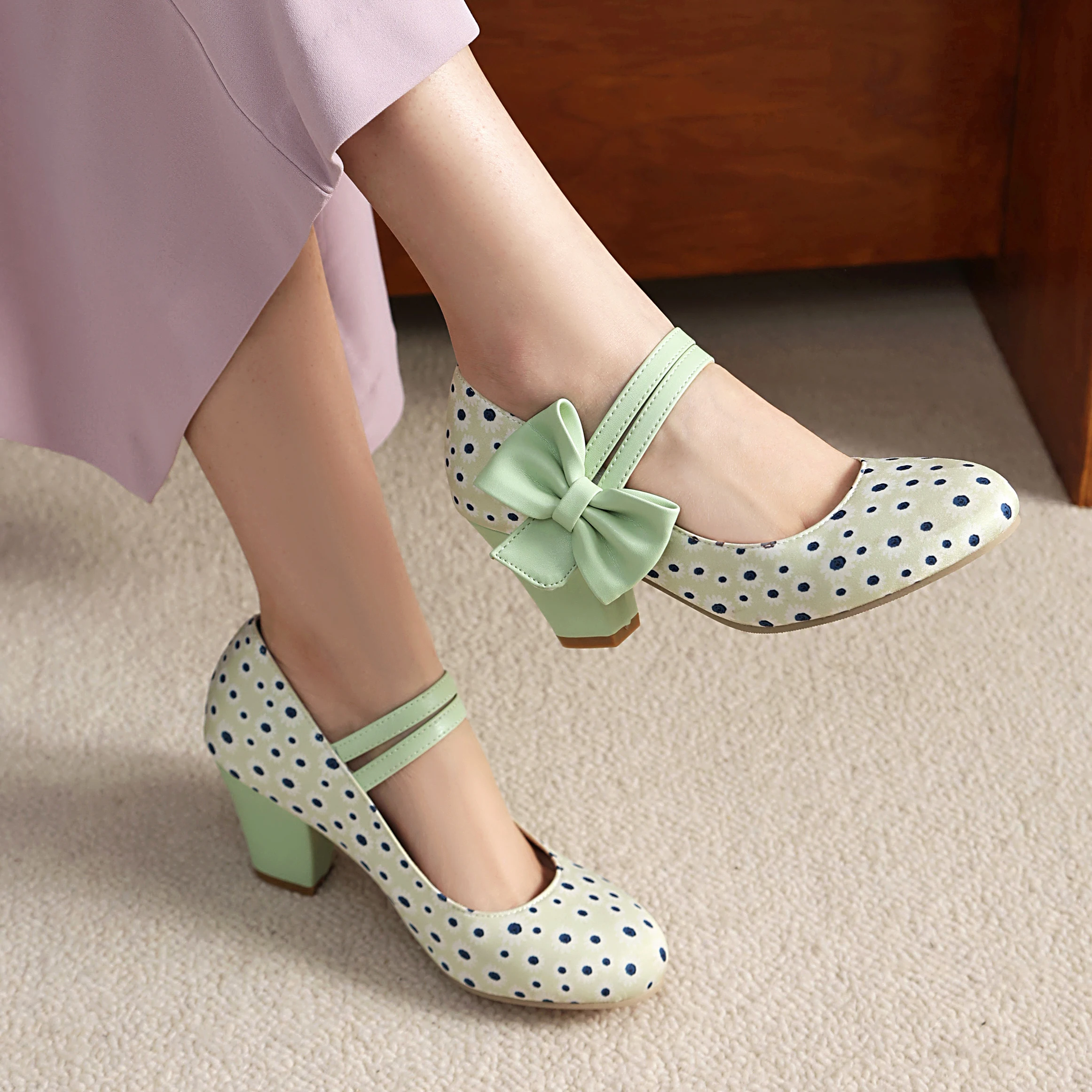 LIHUAMAO polka dot High heel shoes women Mary jane shoes ankle strap pointed toe pumps party cosplay uniform lolita style 5