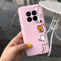 Cute Cartoon Cat Painted Soft TPU Protective Cover for Mate 50 (Beige Pink)
