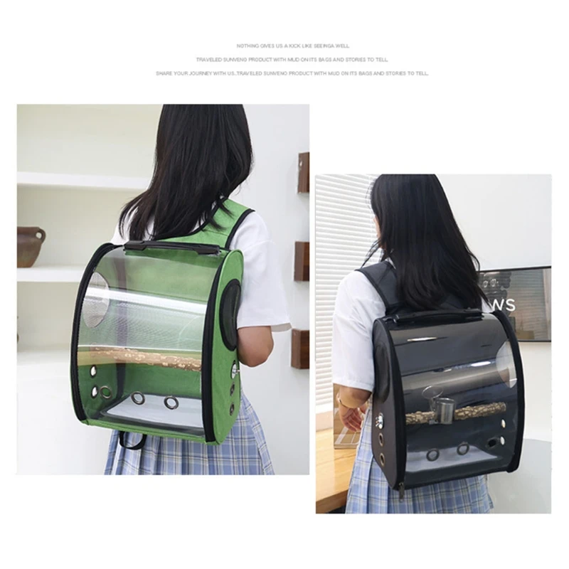Parrot Backpack Carriers Bag Pet Bird Bubble Backpack Transparent Travel Cage with Stand Perch Cup for Travel Hiking Outdoor Use