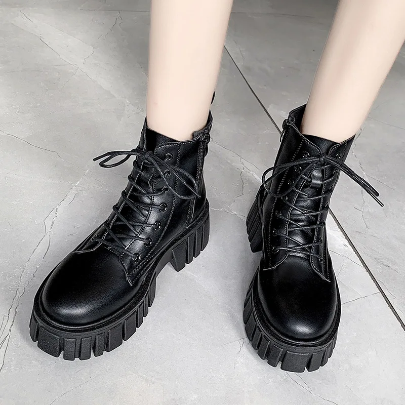 Europe Fashion Platform Women's Boots 2022 Autumn New Mid-heel Short Motorcycle Boots Woman Thin Locomotive Boots Casual Ladies