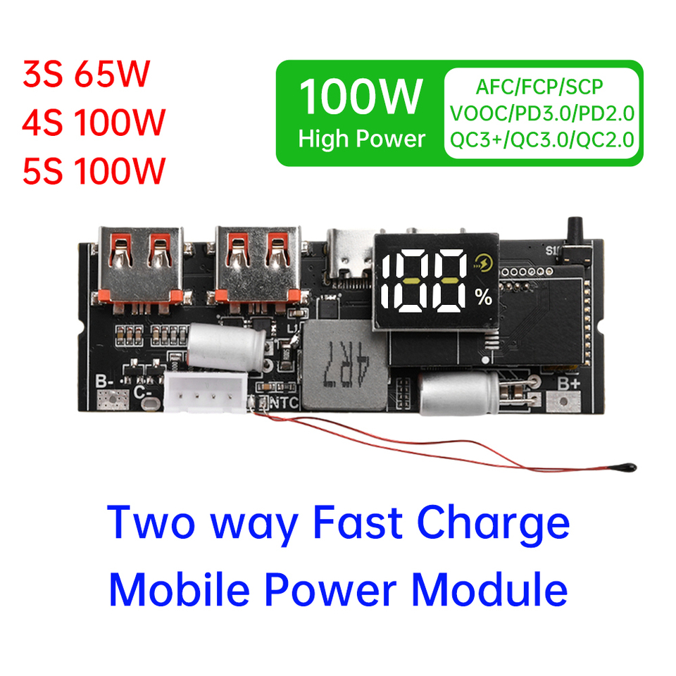 3S 4S 5S Mobile Power Dual C Port Two-Way  QC2.0 QC3.0 Super Fast Charger VC Flash Charger Circuit Board Module DIY 65W 100W