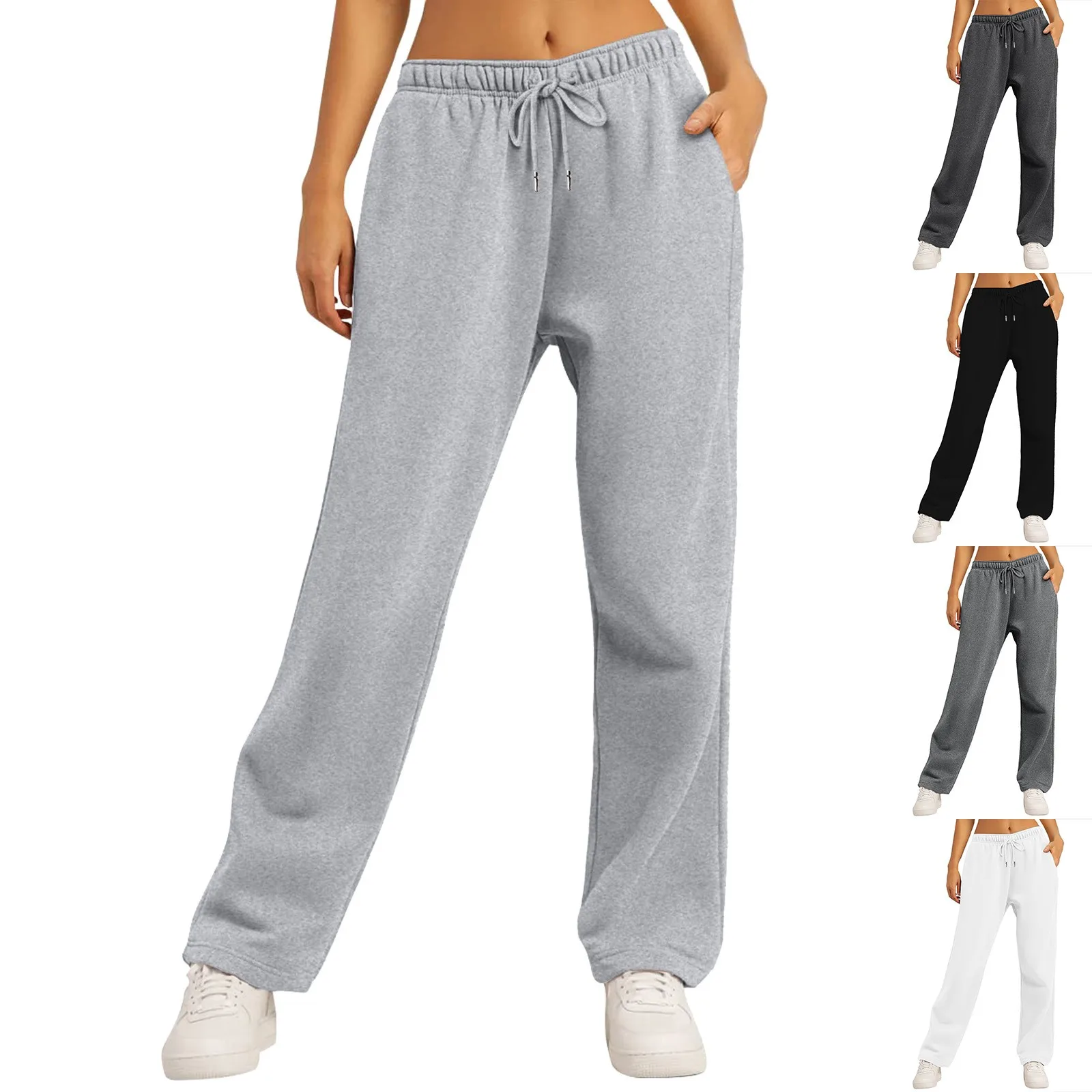 

Wide Leg Pants For Women’s Fleece Lined Sweatpants Straight Pants Bottom All-math Plain Fitness Joggers Pants Travel Basic