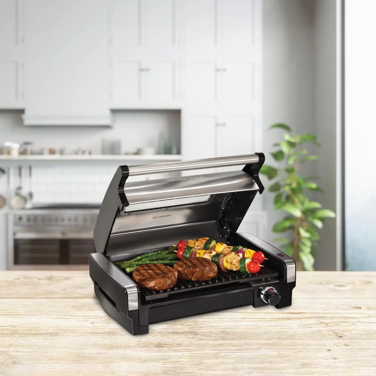 Beach Electric Indoor Searing Grill with Viewing Window & Adjustable Temperature Control to 450F, 118 sq. in. Surface S 6