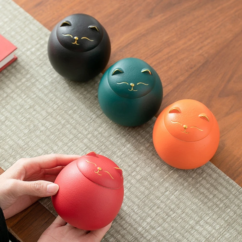 230ML Tea Storage Jar Cute Pets Gradient Color Ceramics Jar Cat Tea Can Moisture Proof Household for Candy Sealed Storage Box tea canister ceramic storage jar