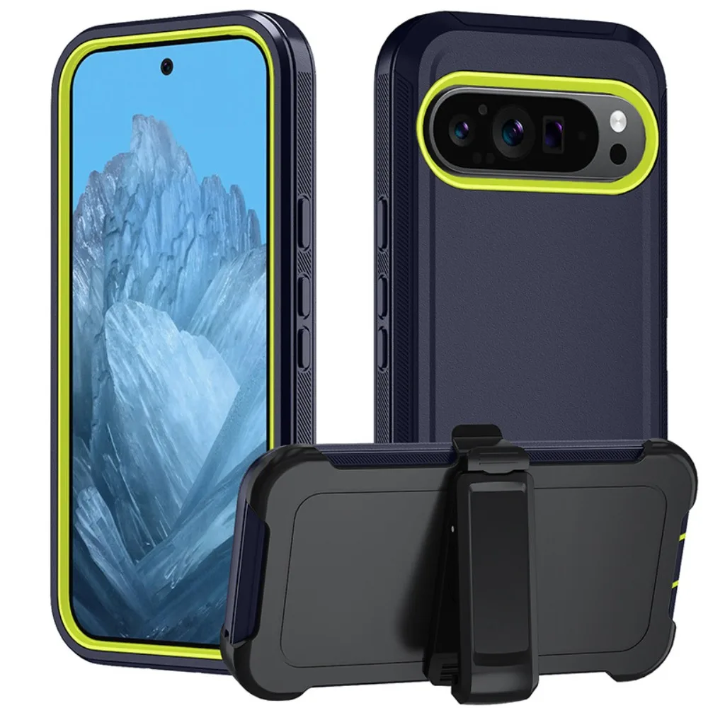 Durable Shockproof Rugged Armor Phone Case with Belt Clip and 3-Layer Hybrid Protection