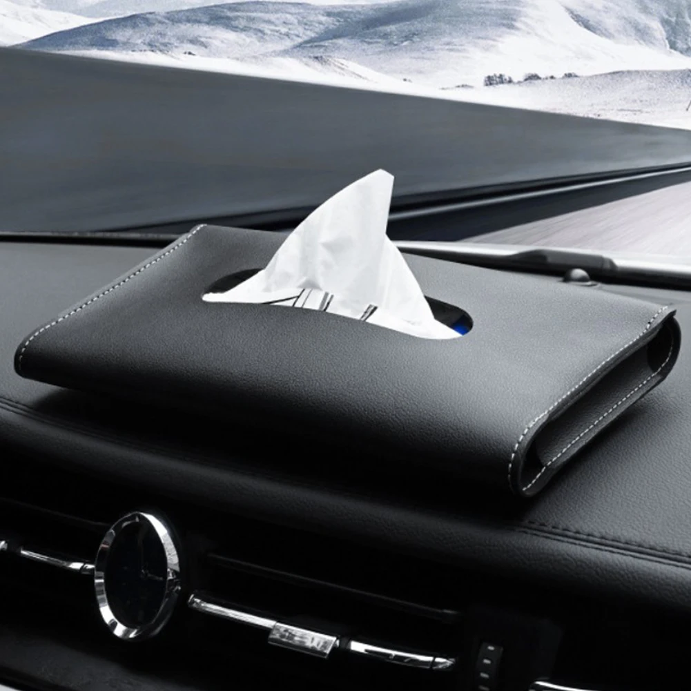 Car Tissue Holder Car Interior Accessories PU Leather Car Sun Visor Hanging Tissue Box Holder 23*13*2.5cm Car Tissue Boxes Auto Interior Storage Decoration Accessories