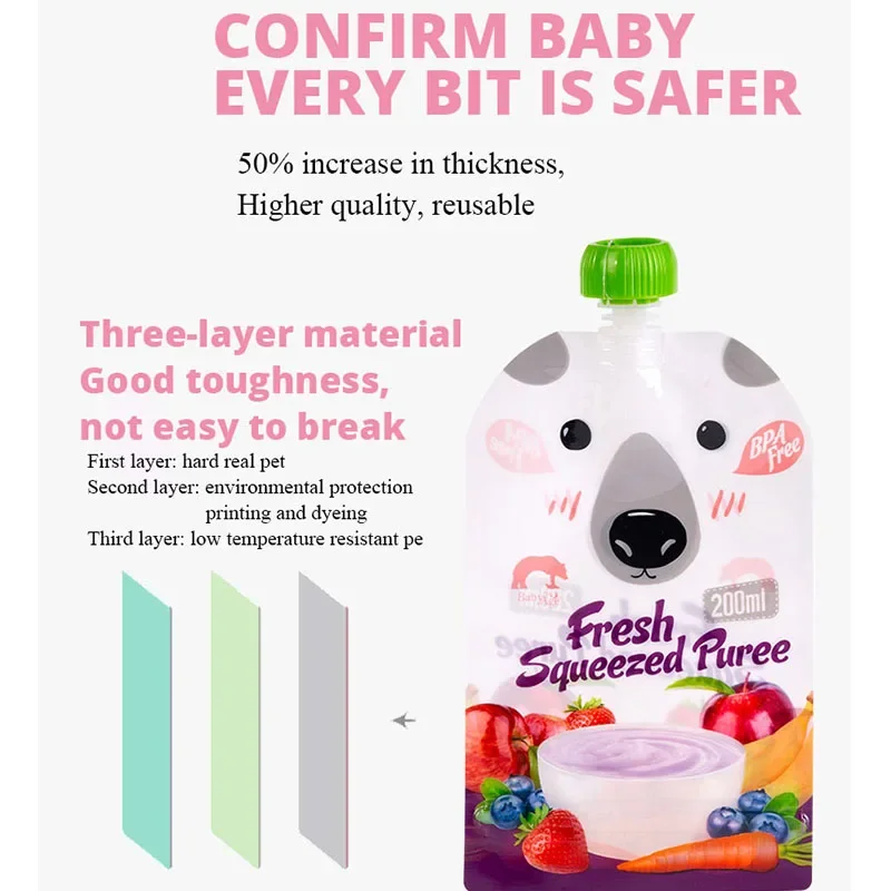 8PCS Feeding cup Resealable Fresh Squeezed Pouches Practical Baby Weaning Food Puree Reusable Squeeze For Newborn