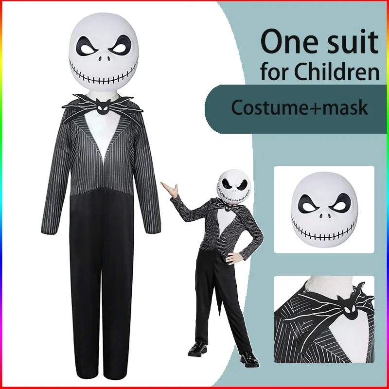 

Cosplay anime Halloween Costume For Kids Jack Skeletor On Christmas Eve Children's Stage Costume And Mask 2023 Hot Sale