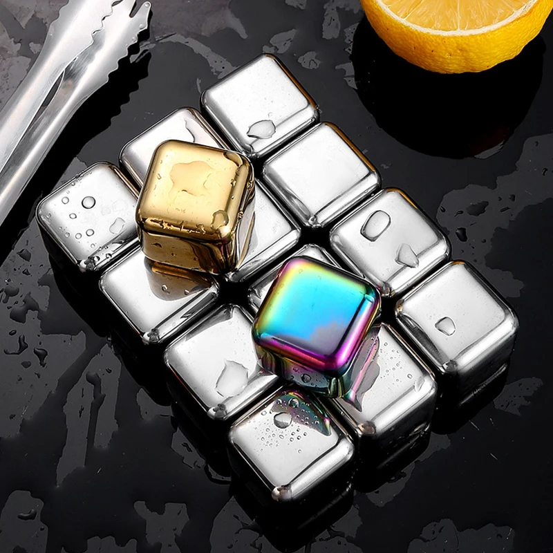 Reusable Stainless Steel Cooling Ice Cubes Set Drinks Cooler Stones for Beer Whisky Wine Metal Ice Cube Bar Accessories Tool ice cubes whiskey stones