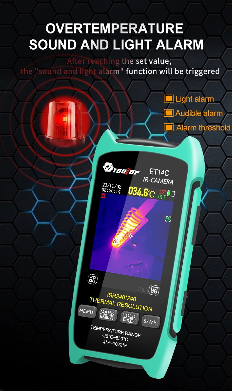 Menu screen of the ET14C showing multilingual interface options