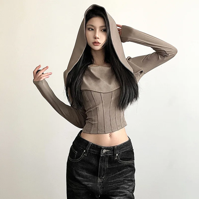 Hooded Long Sleeve Crop Tops Trashy Y2k 2000s Streetwear Womens T
