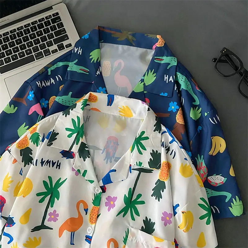 

Coconut Tree Beach Shirt Short Sleeve Womens Shirts Boho Harajuku Korean Fashion Button Up Shirt Summer 2022 Camisas Mujer