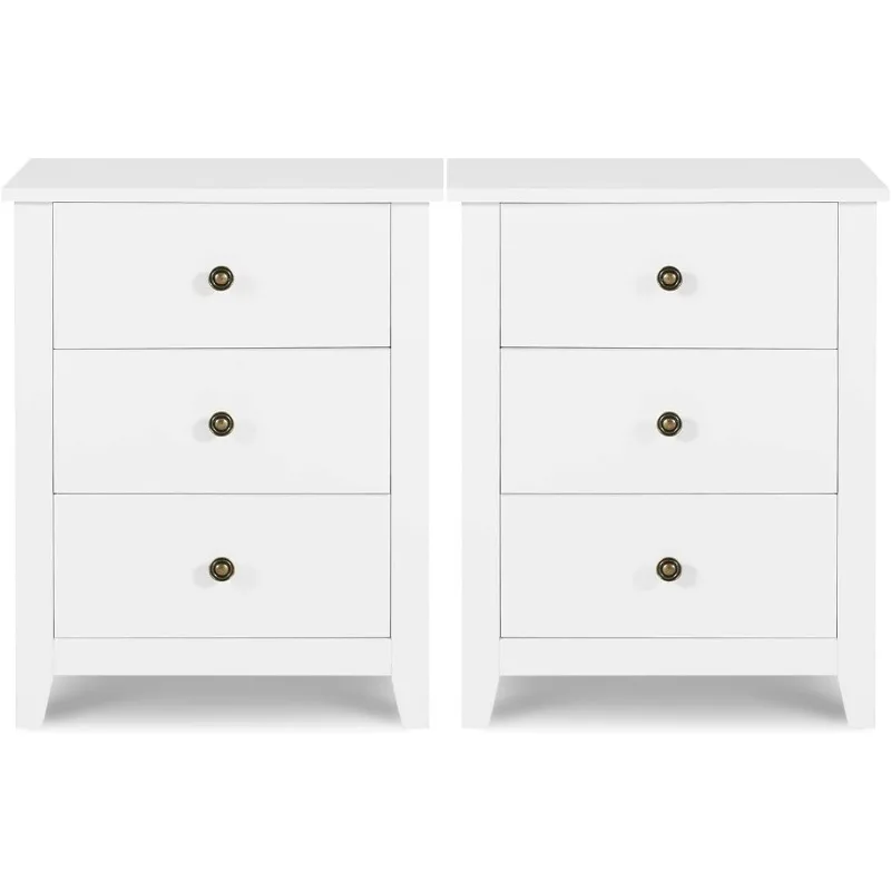 

Vikiullf Nightstands with Drawers - Modern Bedroom Night Stands, Bedside Tables (White, 3-Drawer)