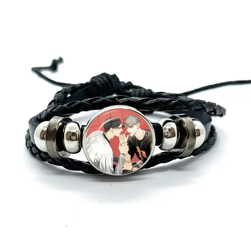 New 19 Days Old Xian He tian Jian Yi Cosplay Figures Black Leather Bracelets Glass Dome Multilayer Braided Bangles Jewelry Gifts 6