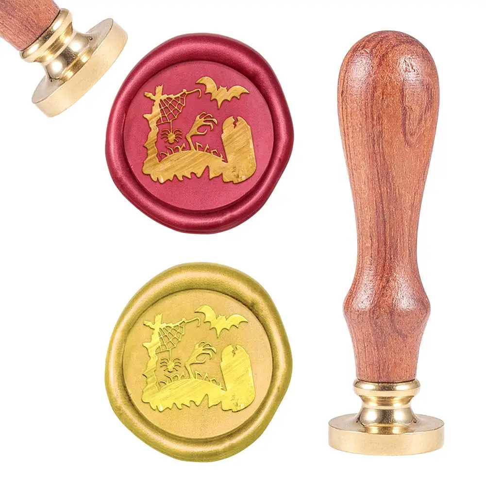 

1PC Halloween Wax Seal Stamp Grave with Bat Sealing Wax Stamp Retro Wood Stamp Wax Seal 25mm Removable Brass Head Wood