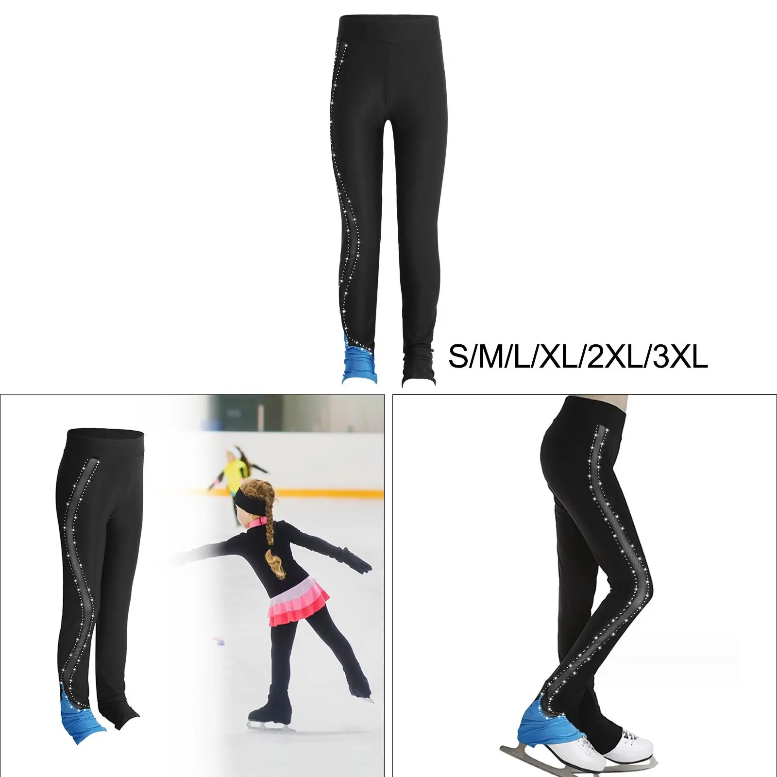 Figure Skating Pants Training with Rhinestones Skating Leggings Sportswear Long Pants for Competition Ice Skating Accessories