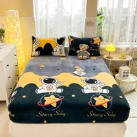Queen Double Size Bed Sheet Polyester Elastic Fitted Sheet Velvet Soft Flannel Warm Mattress Cover King Full Twin Size Winter 1