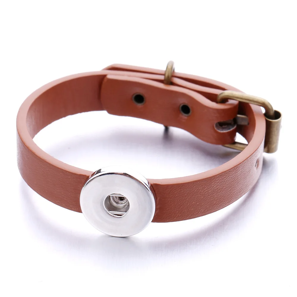 15pcs Snap Button Jewelry Bracelets 18mm Snap Button PU Leather Bracelet  Women Men Snaps Jewely
