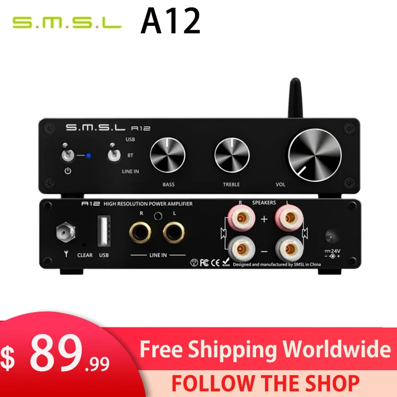 

SMSL A12 BT5.0 Bluetooth усилитель мощности 80Wx2 пассивный Hi-Fi усилитель мощности