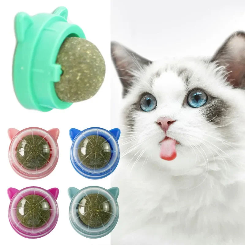 Rotatable Catnip Wall Ball Toy for Cats - Healthy Licking Treat and Teeth Cleaning Aid