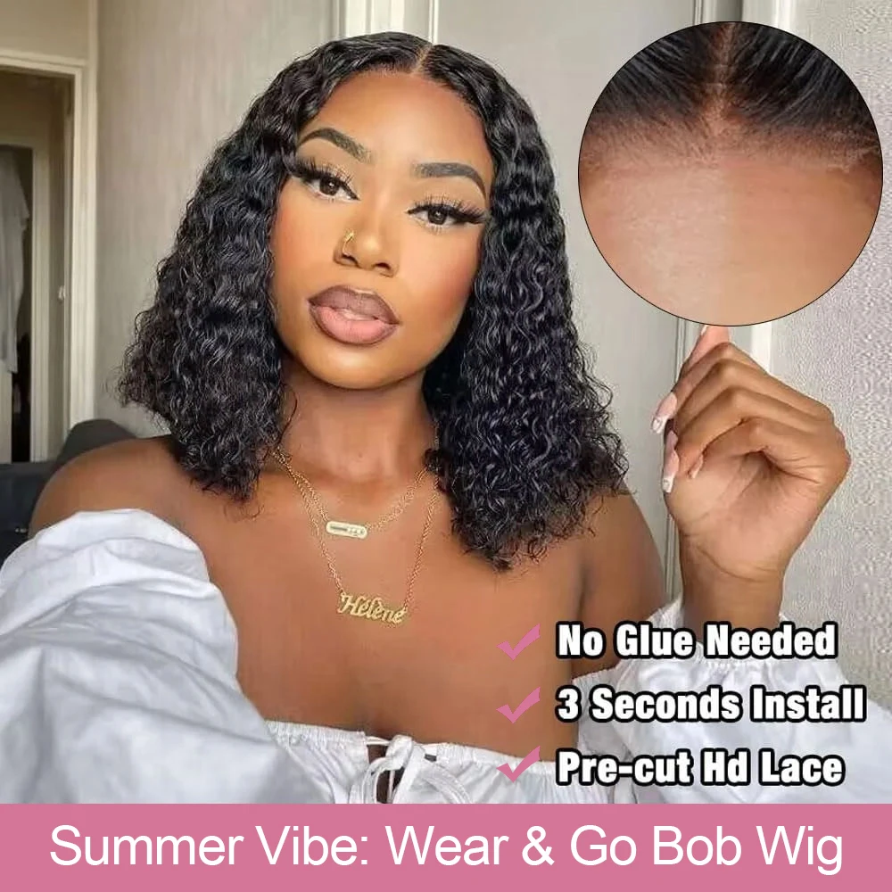 Short Water Curly Bob Wig Human Hair 100% 7x5 13x4 Ready To Wear And Go Glueless Wigs 13x6 HD Deep Wave Frontal Wigs For Women 2