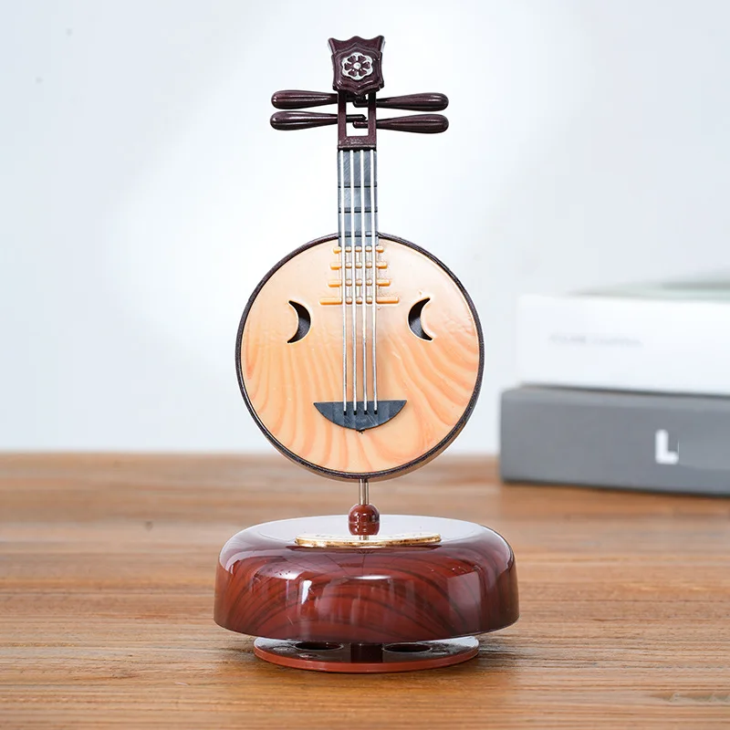 New Product Ideas Mini Wooden Violin Guita Shaped Music Box Rotating Instrument Music Box for Christmas Valentine's Days