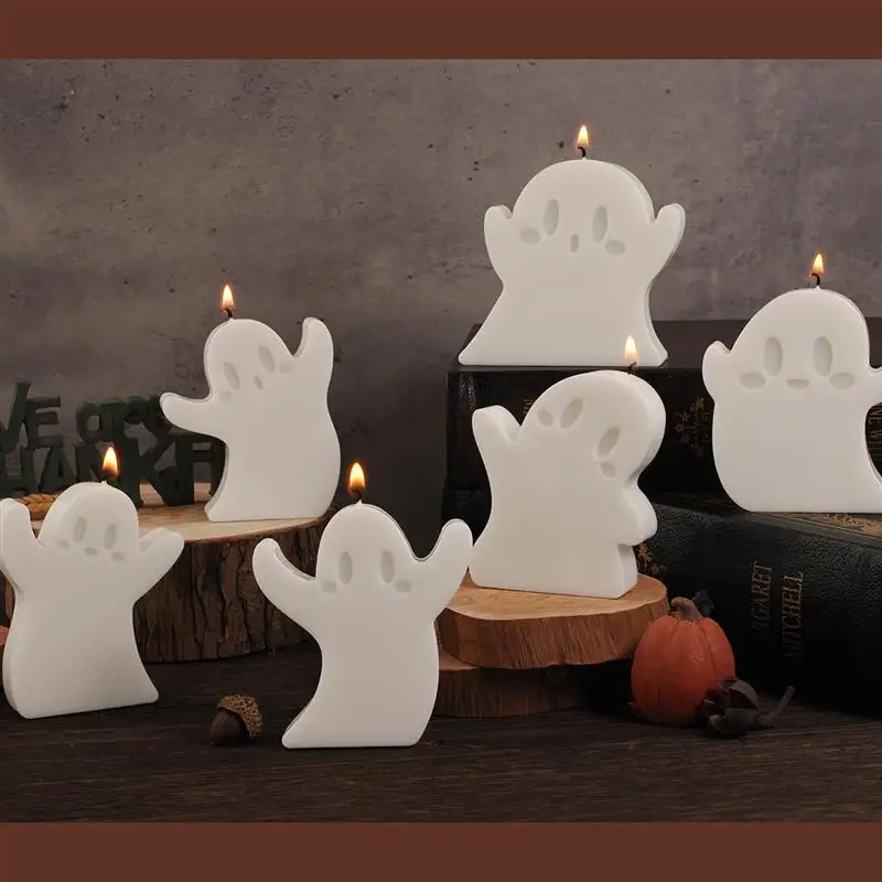 6Pcs/Set Halloween Cute Ghost Candle MoldSilicone Mold Scented Stone Molds Gypsum Concrete Epoxy Resin Ghost Ornament Mould