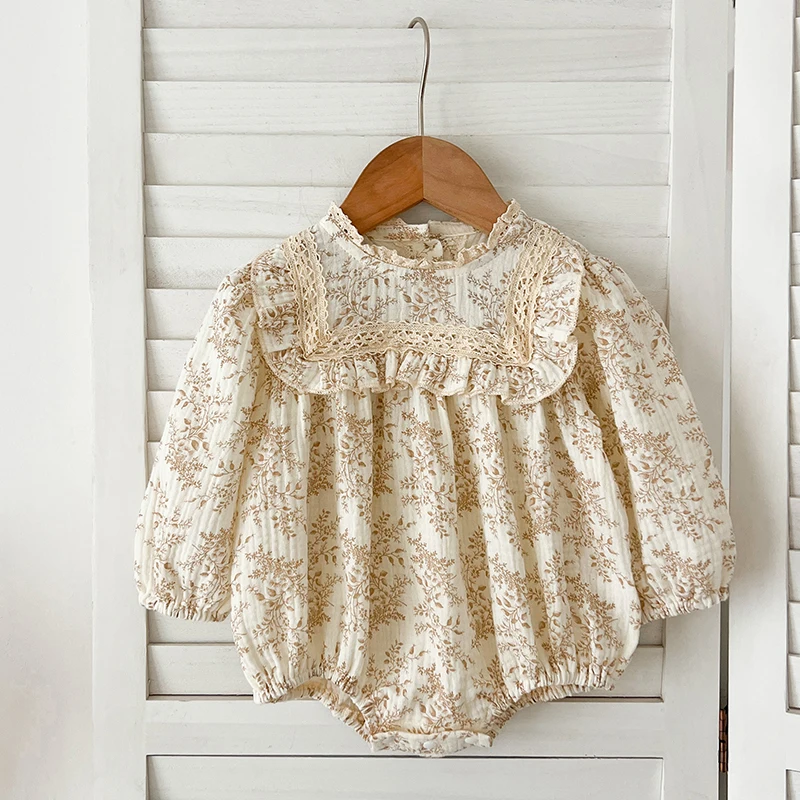 New Sisters Dress Infant Baby Girls Lace Collar Dress Rompers Kids Girls Vintage Flowers Princess Dress Family Clothes Rompers 5