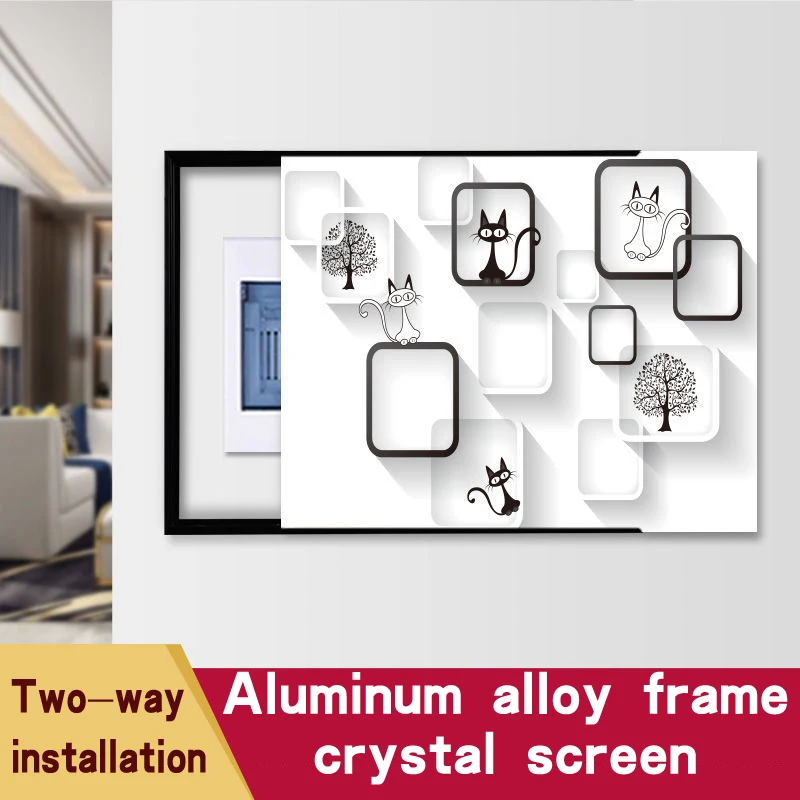 

Decorative Painting Of Electric Meter Box Aluminum Alloy Two-Way Hidden Pull Crystal Porcelain Home Living Room Mural With Frame