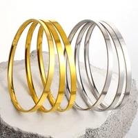 3Pcs/set Glossy Bangle Bracelet Stainless Steel Plain Hoop Bracelet for Women Jewelry Minimalist Style Cuff Waterproof Jewelry 2