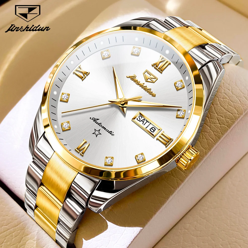 

JSDUN Luxury Original Men's Watches Dual Calendar Simplicity Stainless Steel Strap Fully Automatic Mechanical Watch Waterproof