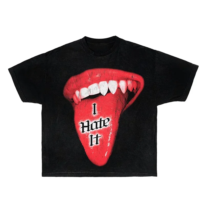 

Y2K Cotton T-shirt Aesthetics Graphic Print Punk Streetwear Top Rock Goth Oversized Tee Hiphop Retro O-Neck Short Sleeve T-shirt