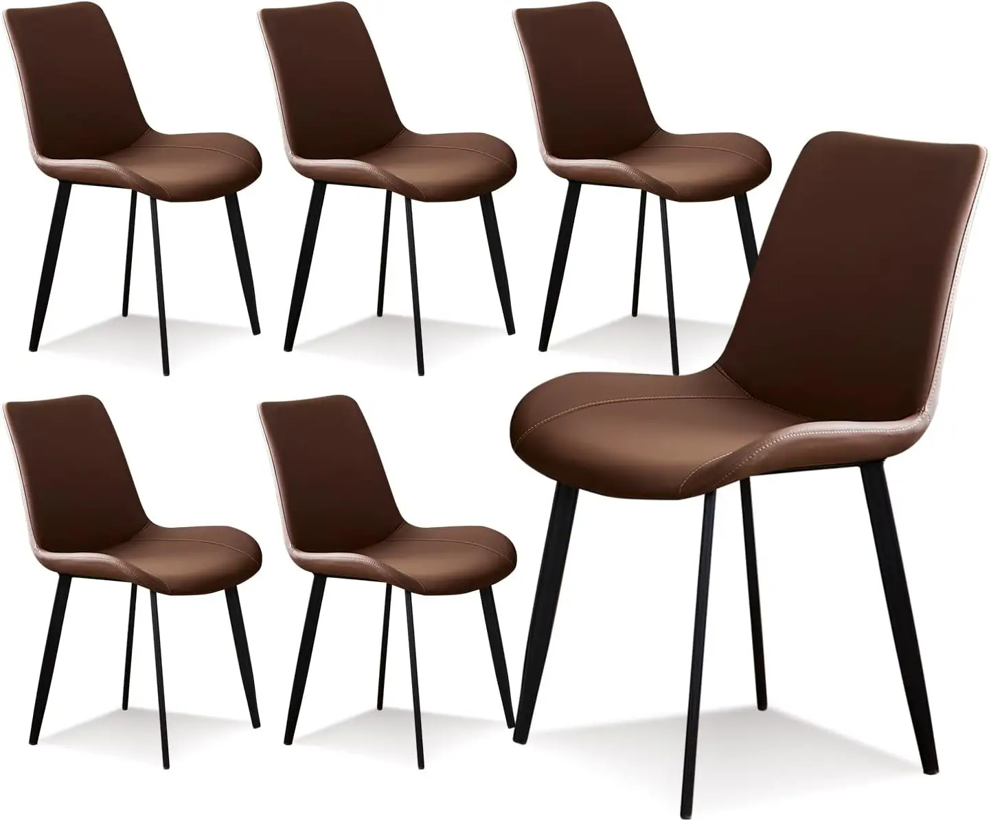 Dining Chairs Modern Chairs Set of 6 Brown Faux Leather Metal Leg Comfortable Kitchen for Dining Room