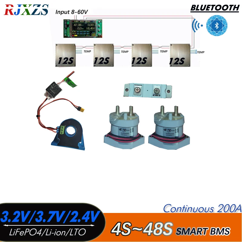 

4S-48S 200a/300A Smart YL DIY BMS LiFePO4 Li-Ion LTO реле BMS Bluetooth-совместимое приложение монитор солнечной энергии ЖК-дисплей