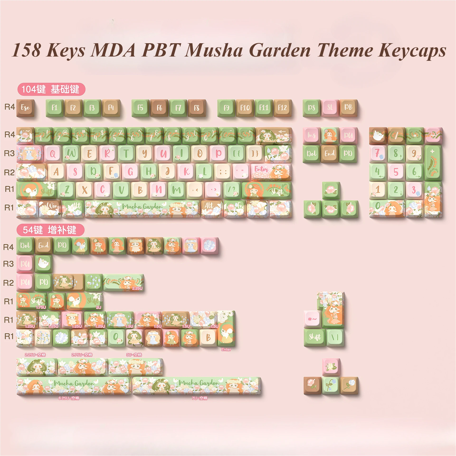 Kawaii Forest Garden Themed MDA Profile Keycaps (158 Keys)