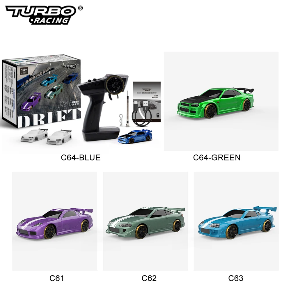 Turbo Racing 1:76 Flat Drift Car C75 C61 C62 C63 C64 C74 Full Scale Mini Telecomando Auto Rc Simulazione Desktop Rtr