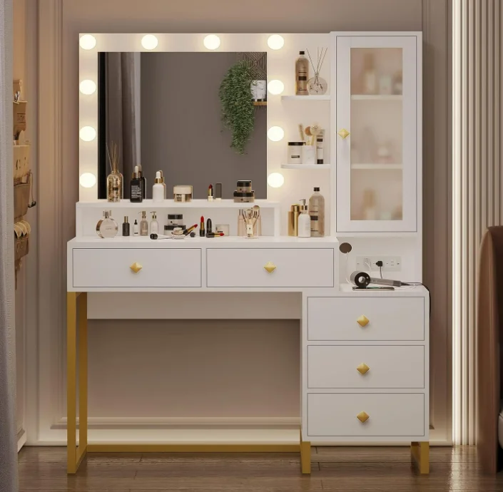 High Quality Best Price Luxury Girls Dressing Table Makeup Vanity with  Lights Mirror - AliExpress