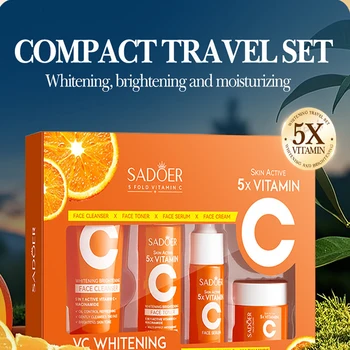 Set per la cura della pelle da viaggio idratante in vitamina C da cinque pezzi, detergente per il viso in vitamina C, crema toner, essenza, prodotti portatili per la cura della pelle 1