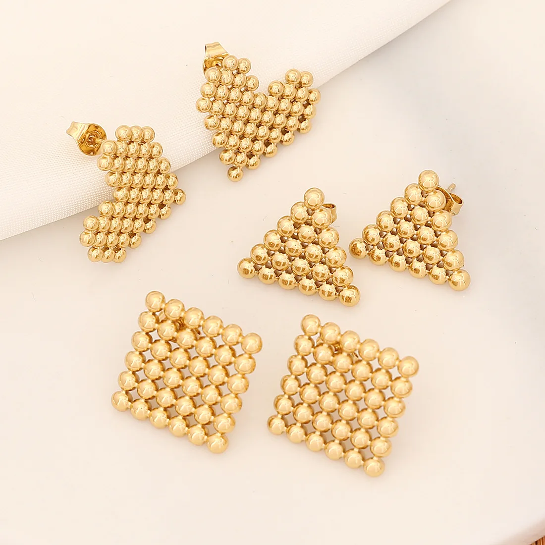 

316L Stainless Steel Gold Color Heart Triangle Square Stud Earrings for Women Girls Trend Mosaic Ear Jewelry Wholesale