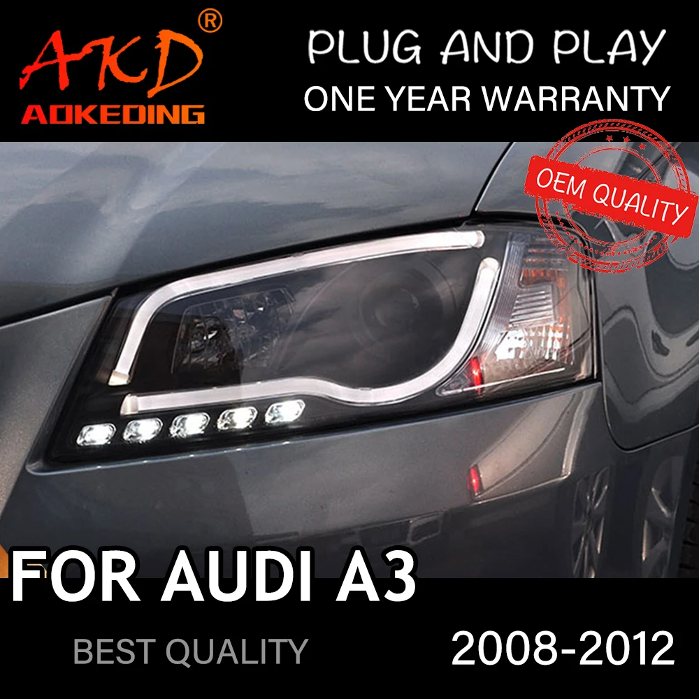 

Headlight For AUDI A3 2008-2012 Car автомобильные товары LED DRL Hella Xenon Lens Hella Hid H7 A3 Car Accessories
