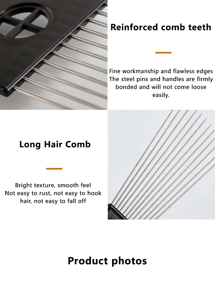 Black Metal African American Pick Comb Hair Combs Hair Comb for Hairdressing Styling Tool Salon Barber Shop Accessories 6 Style