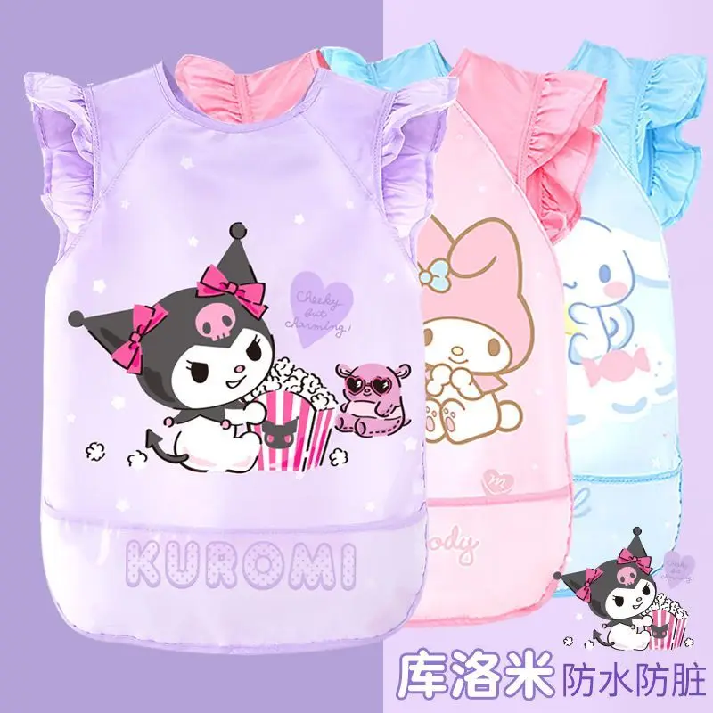 

Kuromi Cinnamoroll Anime Kawaii Sanrio Children Short Sleeves Reverse Dress Cute My Melody Meals Drawing Clothes Apron Toys