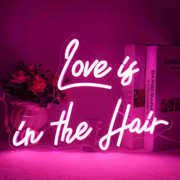 Love Is in the Hair LED Neon Sign – Pink Salon Neon Wall Decor