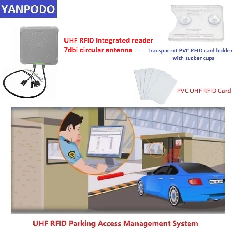 UHF RFID 통합 리더 7dBi 안테나 1-5M 범위 램프 RS232/USB/TCP IP/RJ45/WG26/WG34/RELAY 무료 SDK 차량 주차
